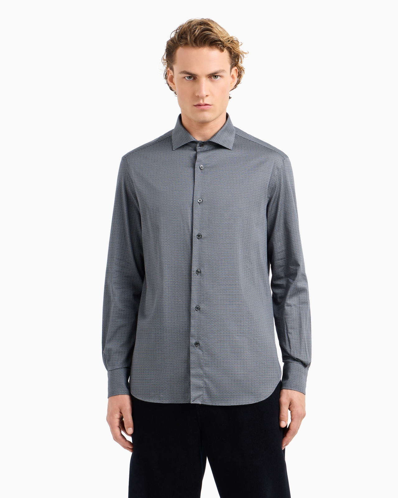 Printed-pattern stretch cotton shirt - 2