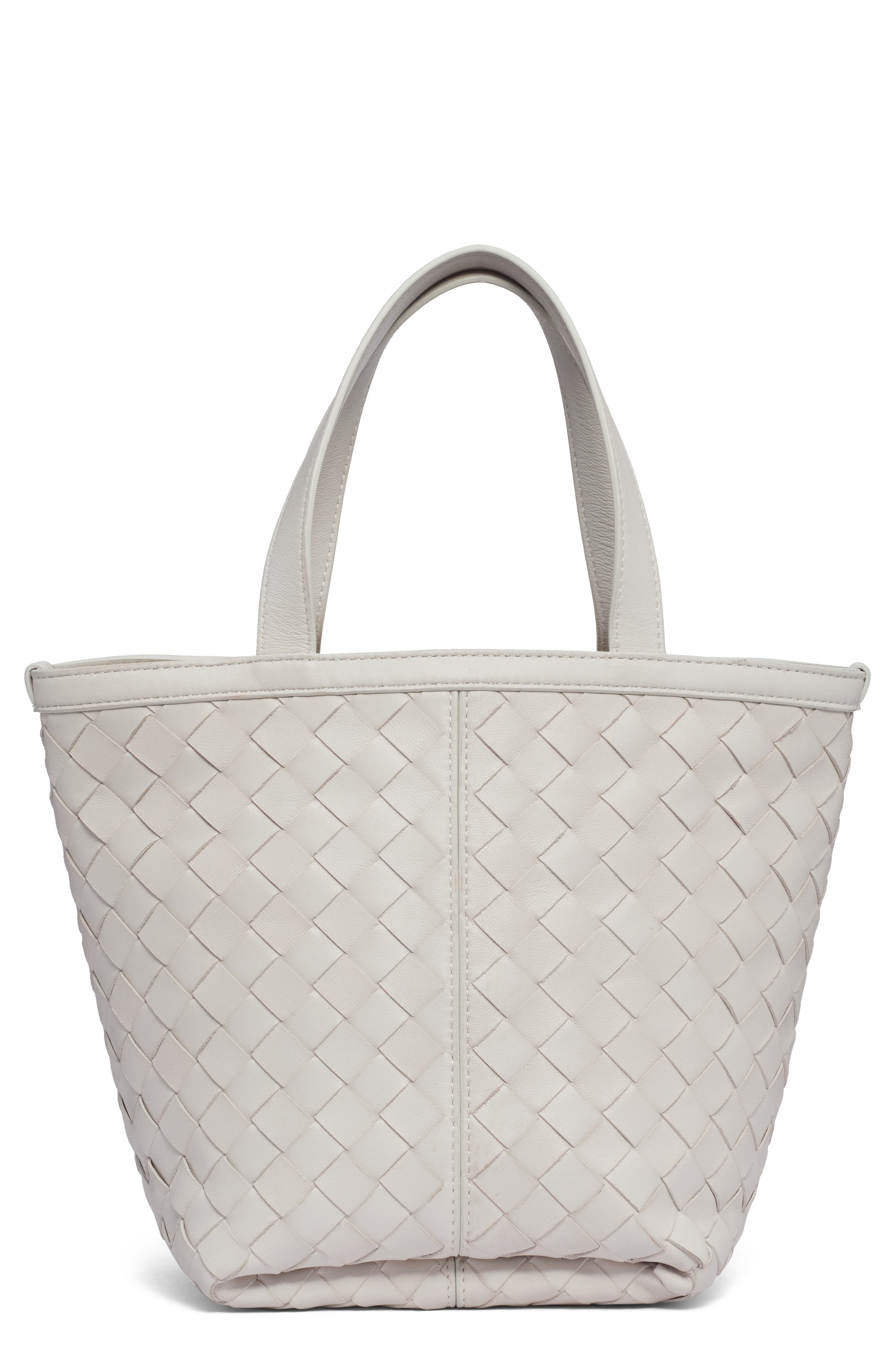 Bottega Veneta Small Intrecciato Flip Flap Leather Tote Bag in 9104 Chalk-M Brass at Nordstrom - 1