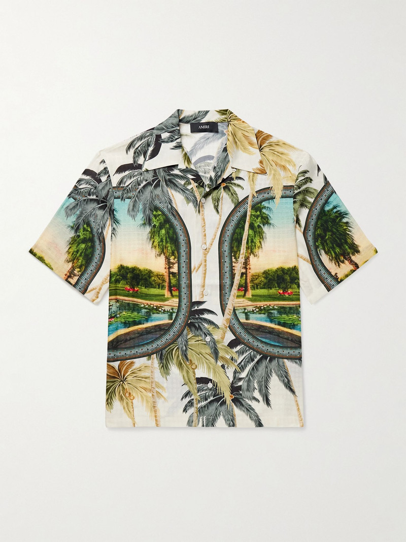 Convertible-Collar Printed Satin-Jacquard Shirt Green 1
