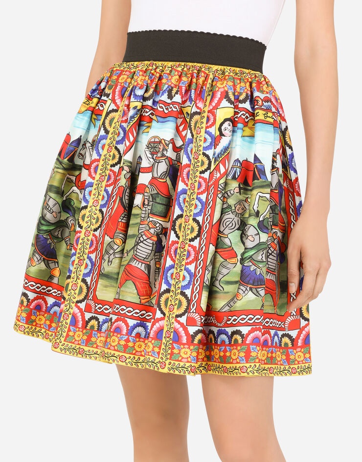 Short Carretto-print twill skirt - 4