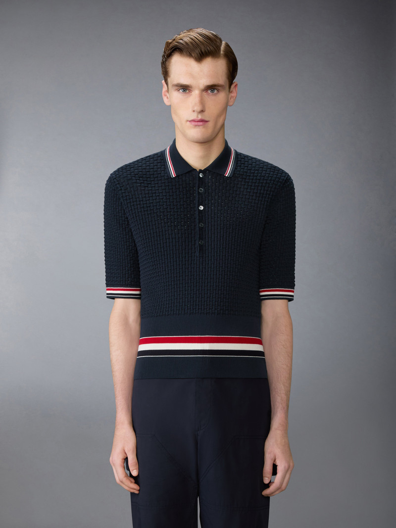 Thom Browne FLOAT RIPPLE STITCH RWB STRIPE POLO outlook