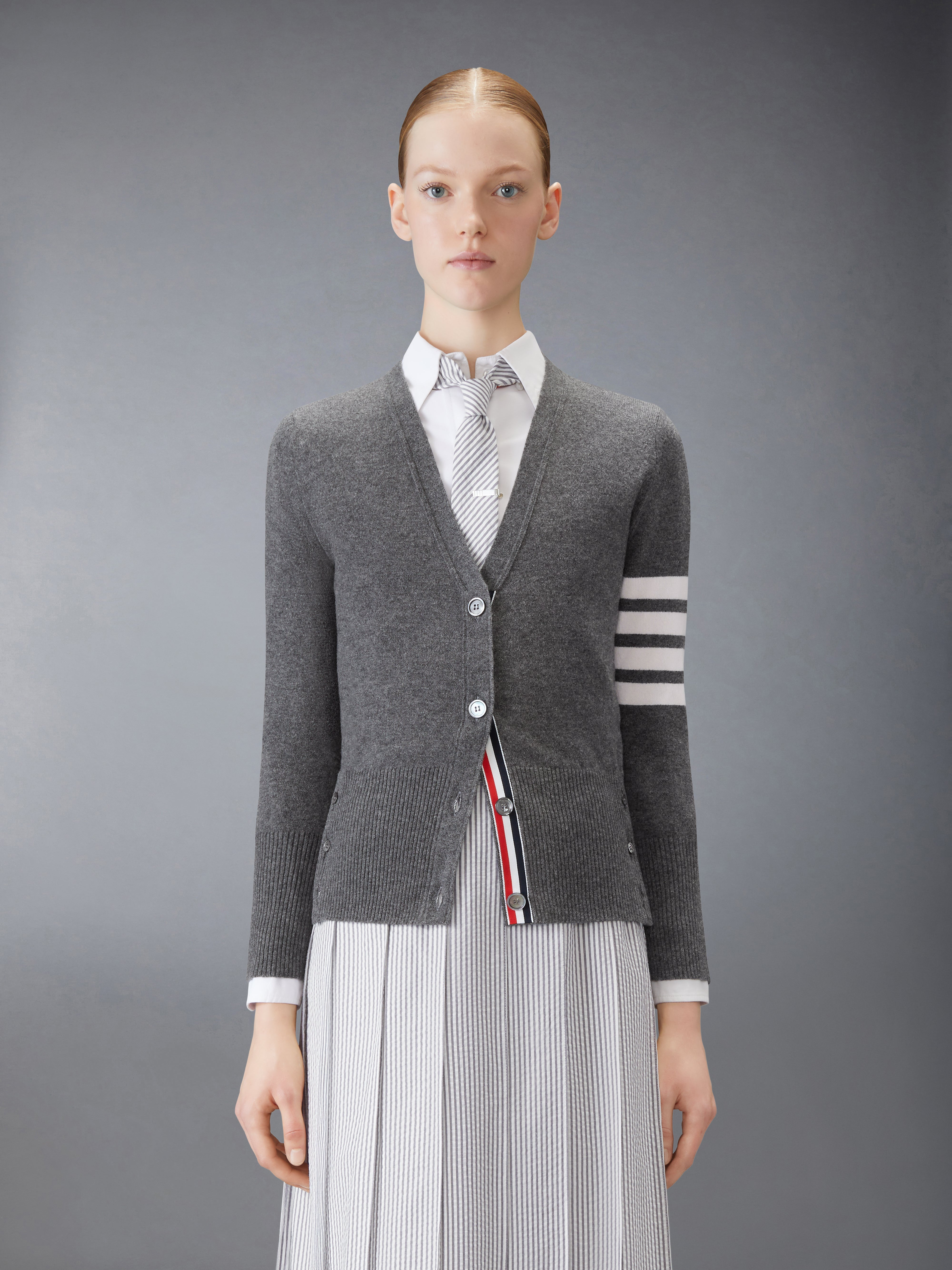 Medium Grey Cashmere 4-Bar V-Neck Cardigan - 2