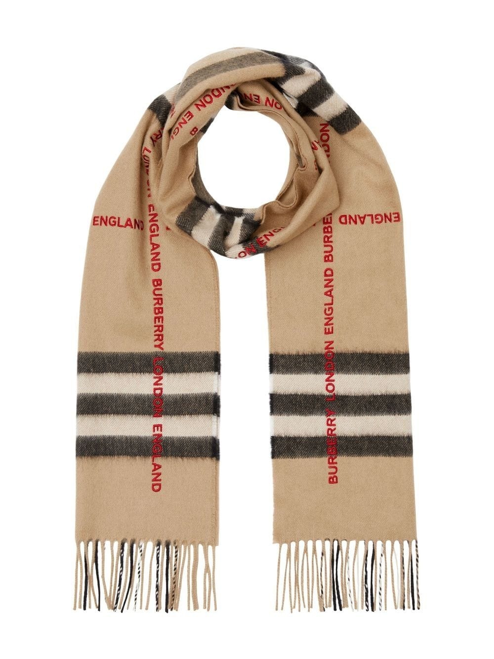 logo-embroidered Classic Check cashmere scarf - 3