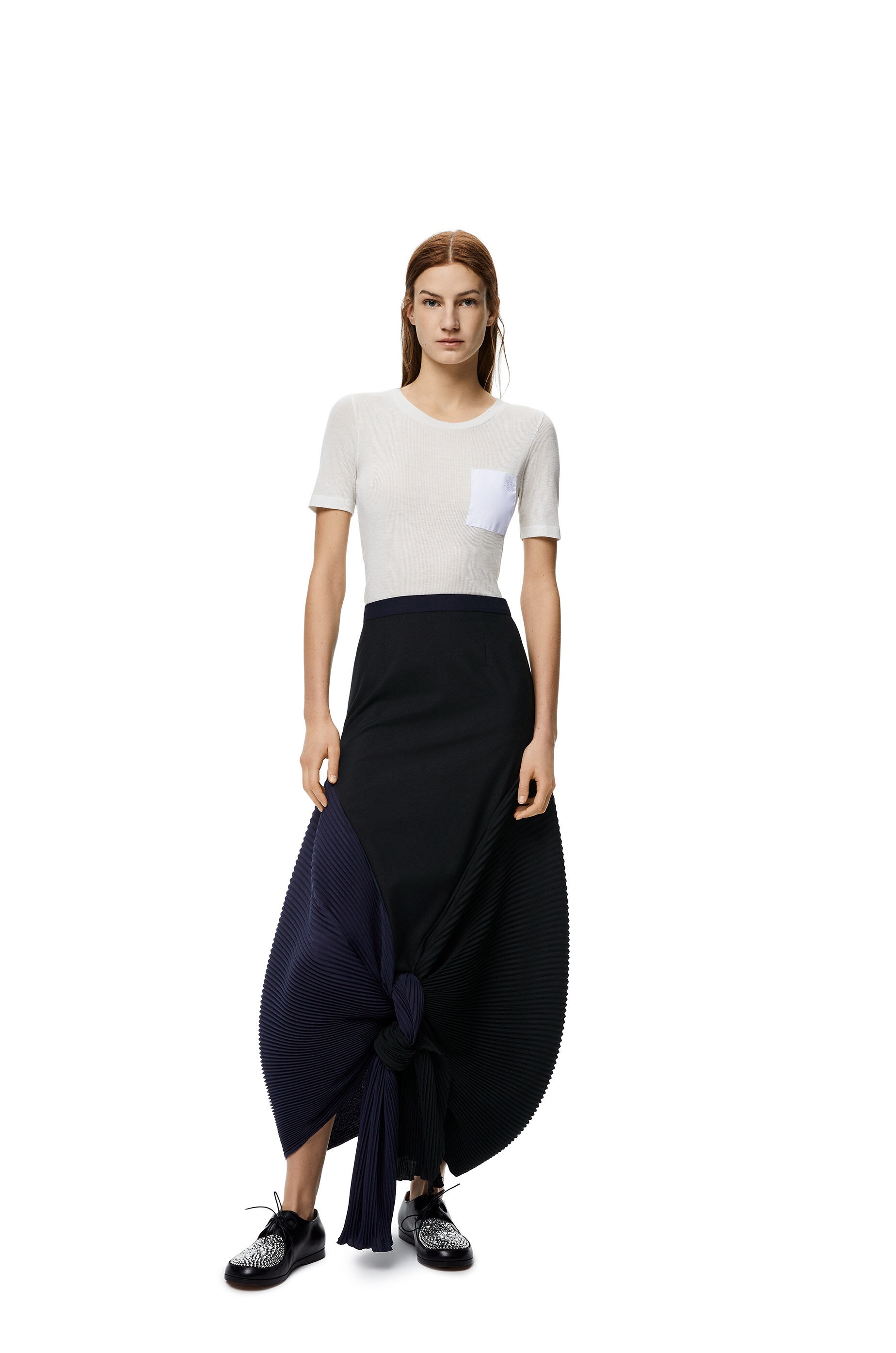 Pleated knot long skirt in wool - 2