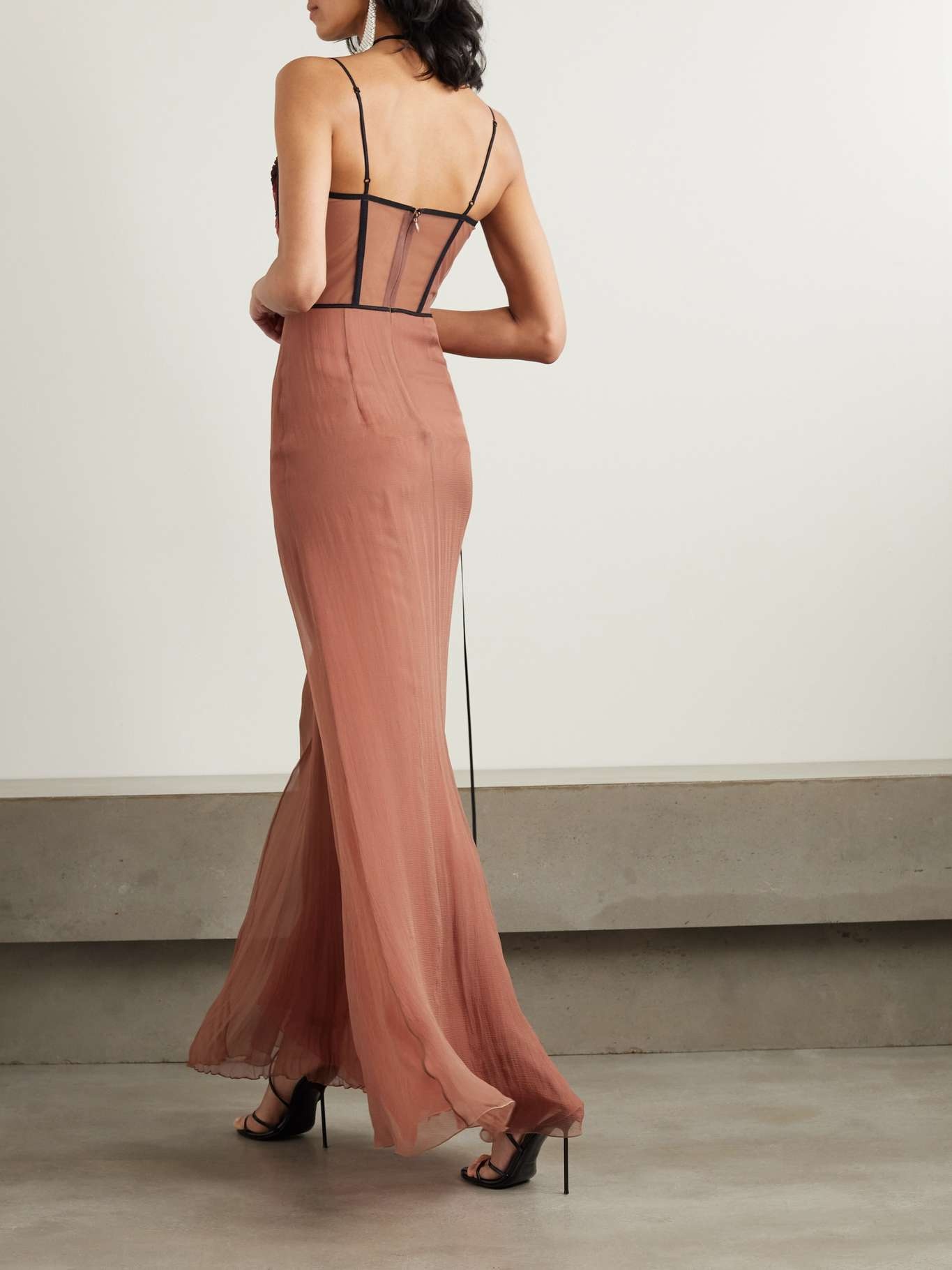 Mae cutout draped tulle-trimmed silk-chiffon gown - 3