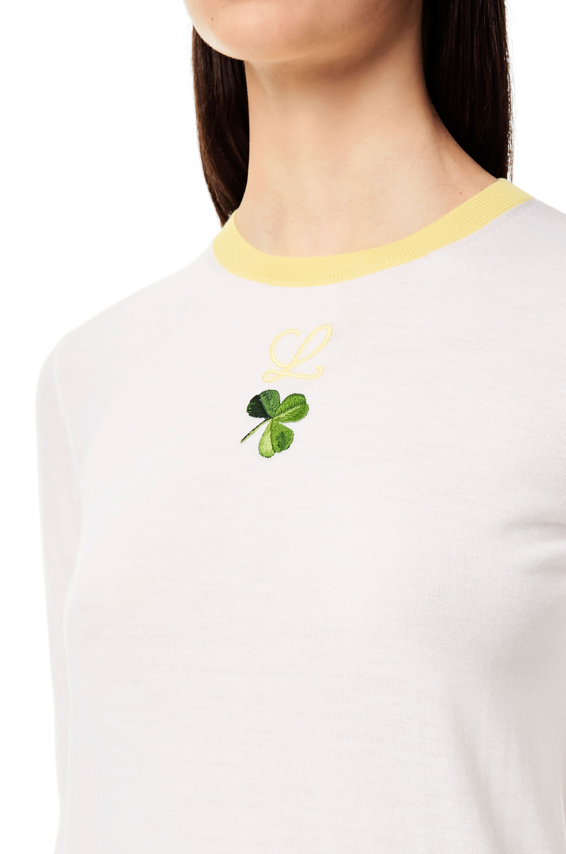 Shamrock embroidered cropped sweater in wool - 5