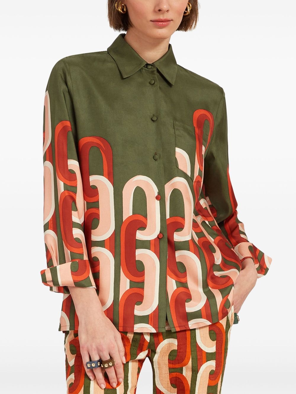 silk geometric print shirt - 2