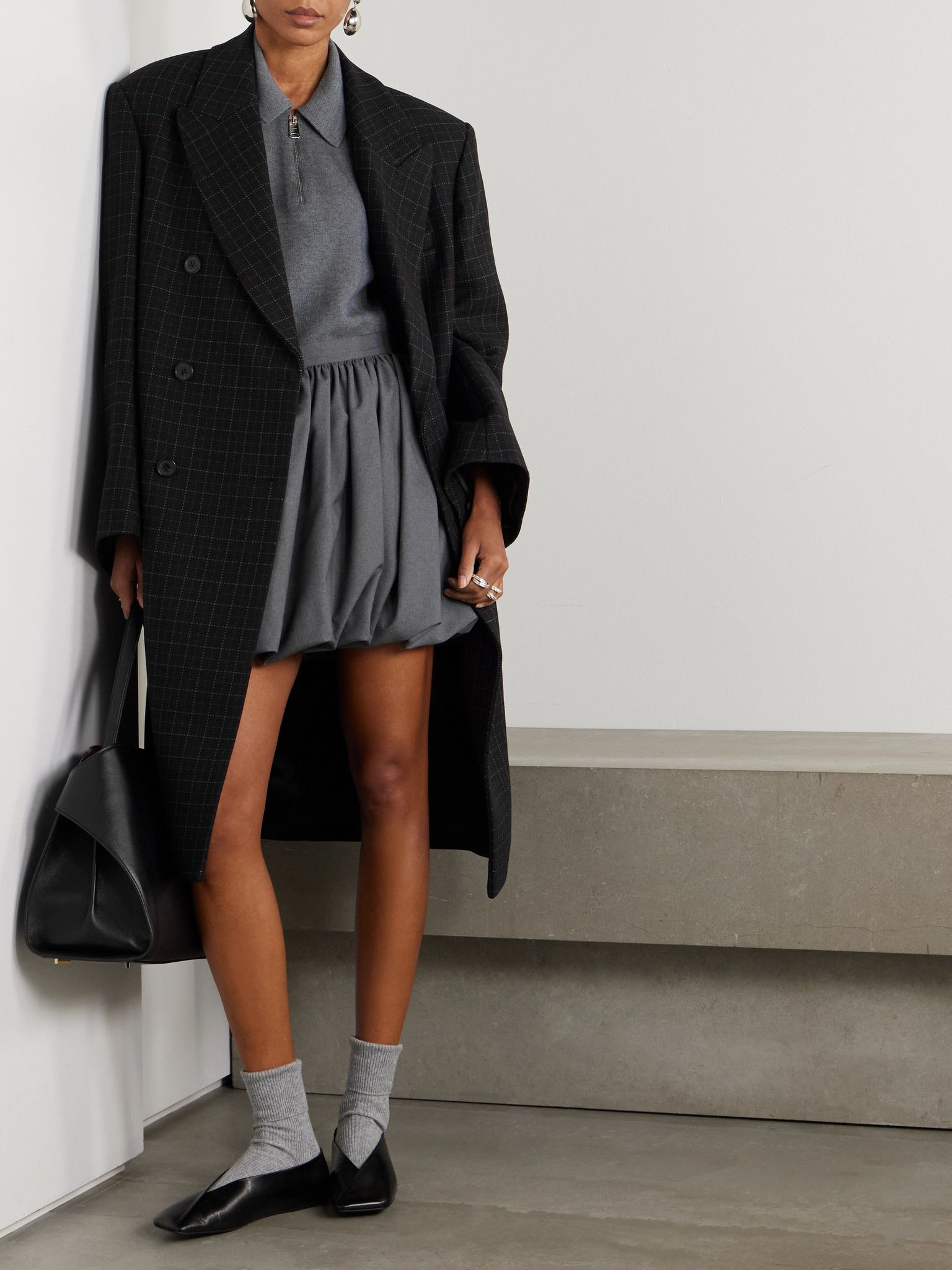 Pleated wool mini skirt Gray - 2