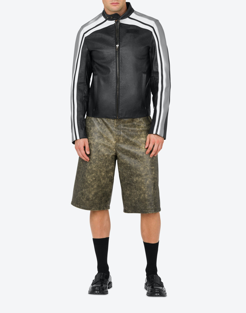 Moschino RUBBER LOGO NAPPA LEATHER BIKER JACKET outlook