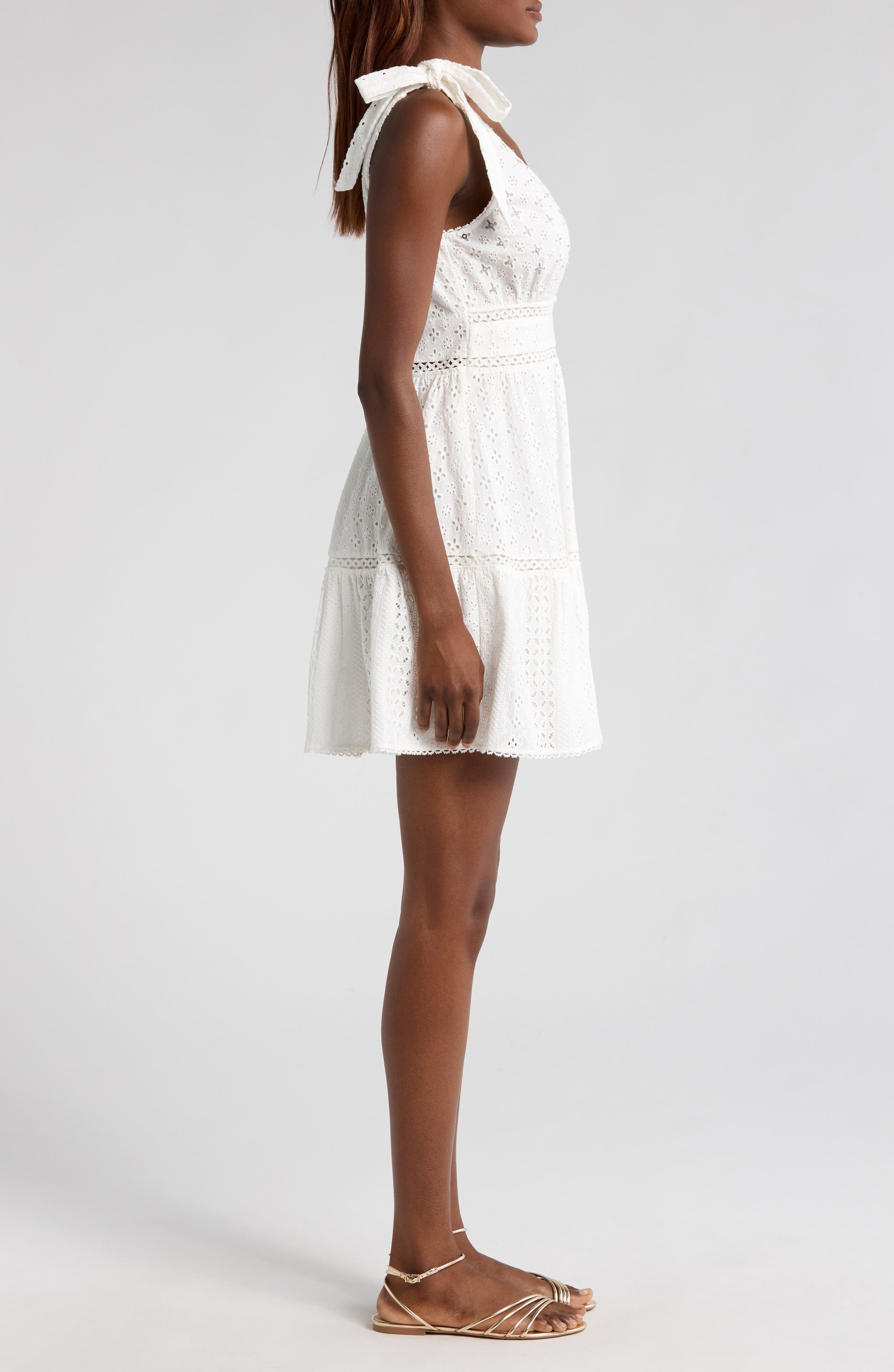 Poupette St Barth Cara Sequin Eyelet Cotton Cover-Up Mini Sundress in Natural White Plain at Nordstr - 3