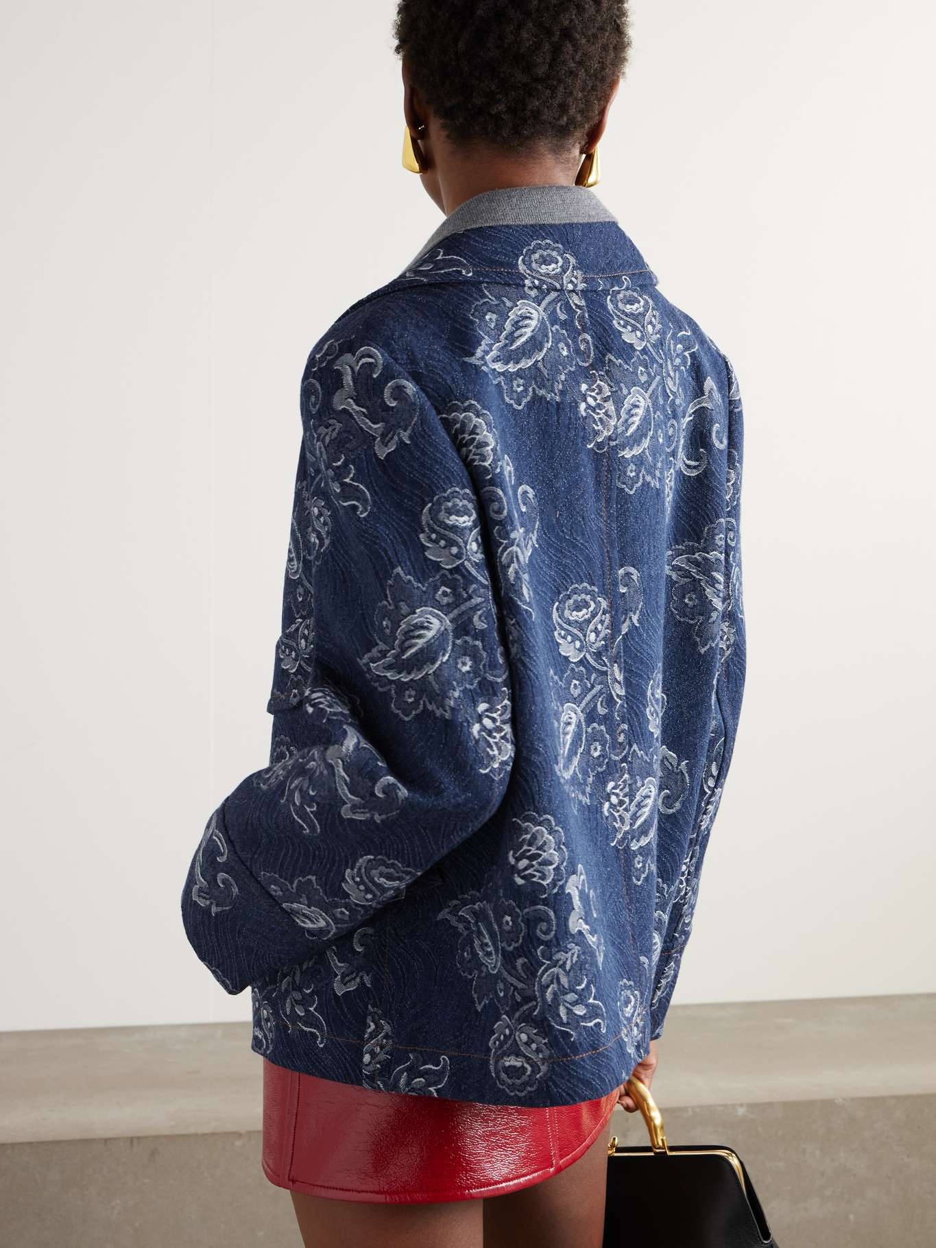 Oversized cotton-jacquard jacket Mid denim - 4