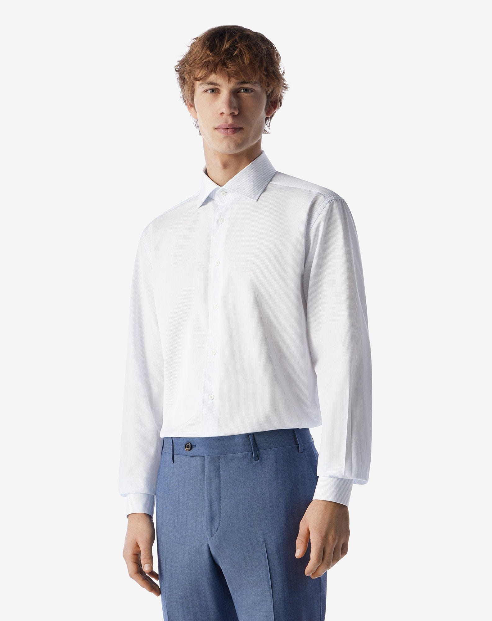 Cotton shirt with light blue and white stripes - 2