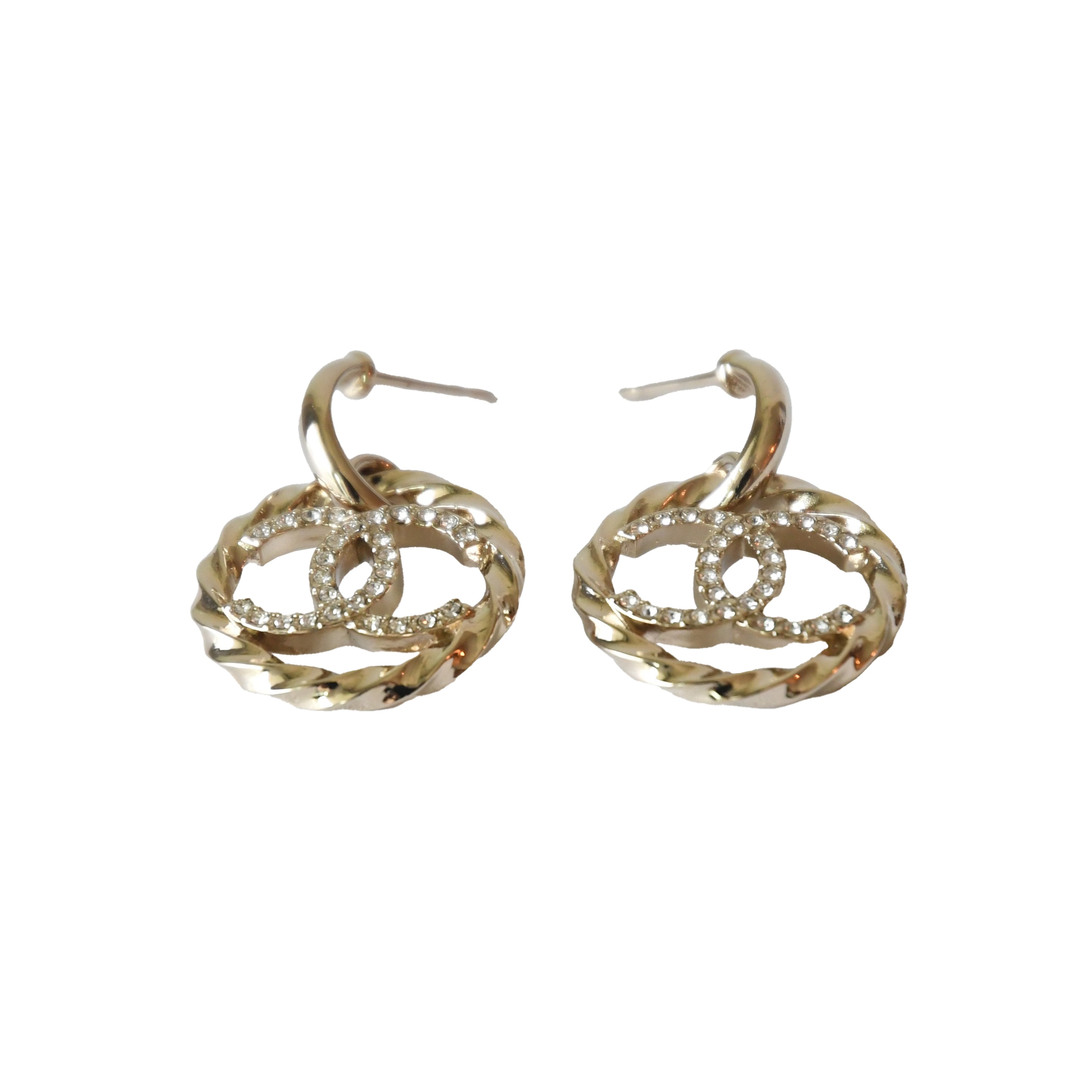 Chanel Twist Crystal CC Drop Round Earrings Gold - 2