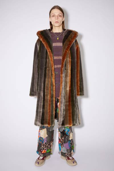 Acne Studios Striped furry hooded coat - Brown outlook