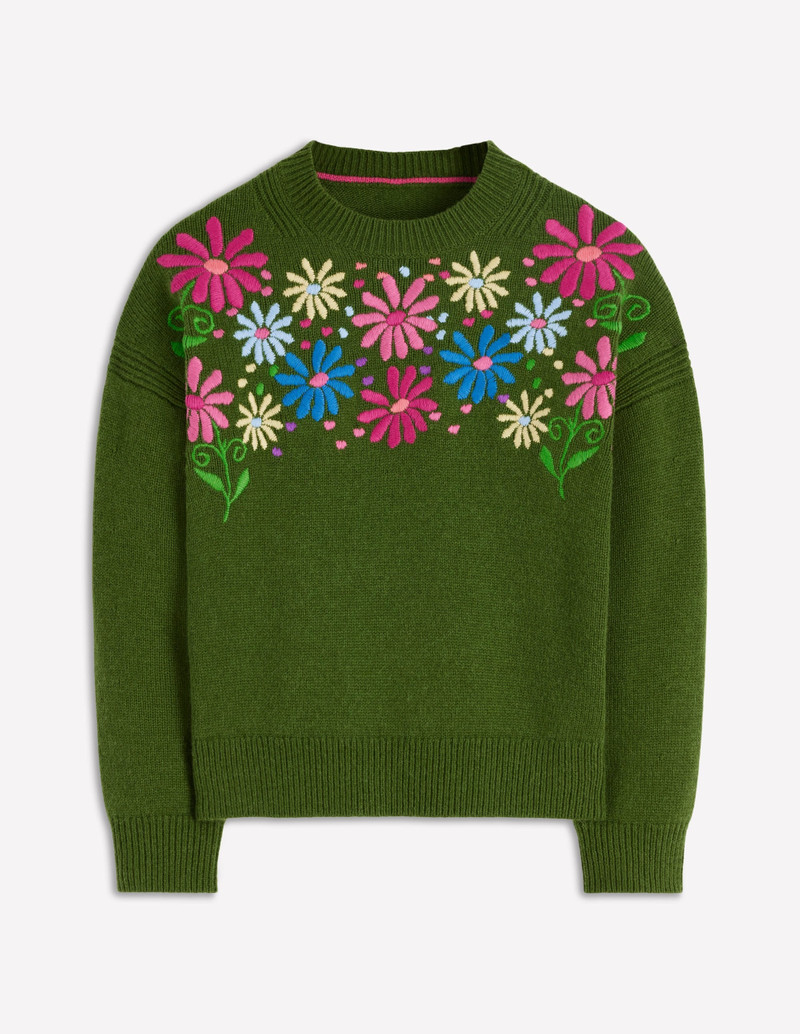 Isa Embroidered Sweater-Herb Garden, Green Flowers 7