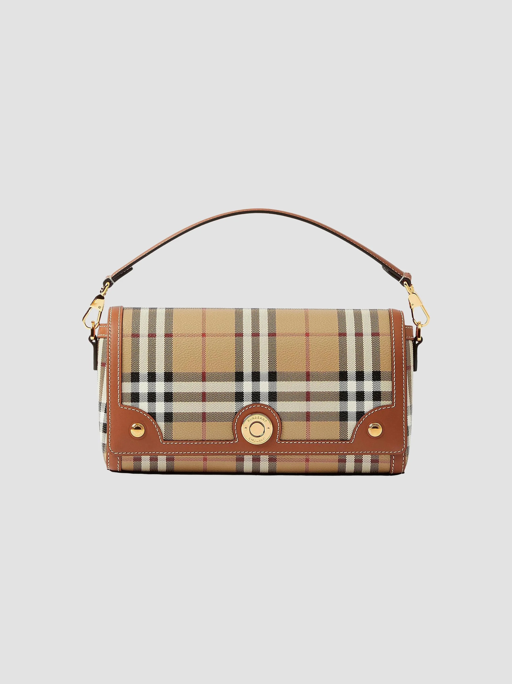 Women's Check & Leather Top Handle Note Bag - Briar Brown - 1