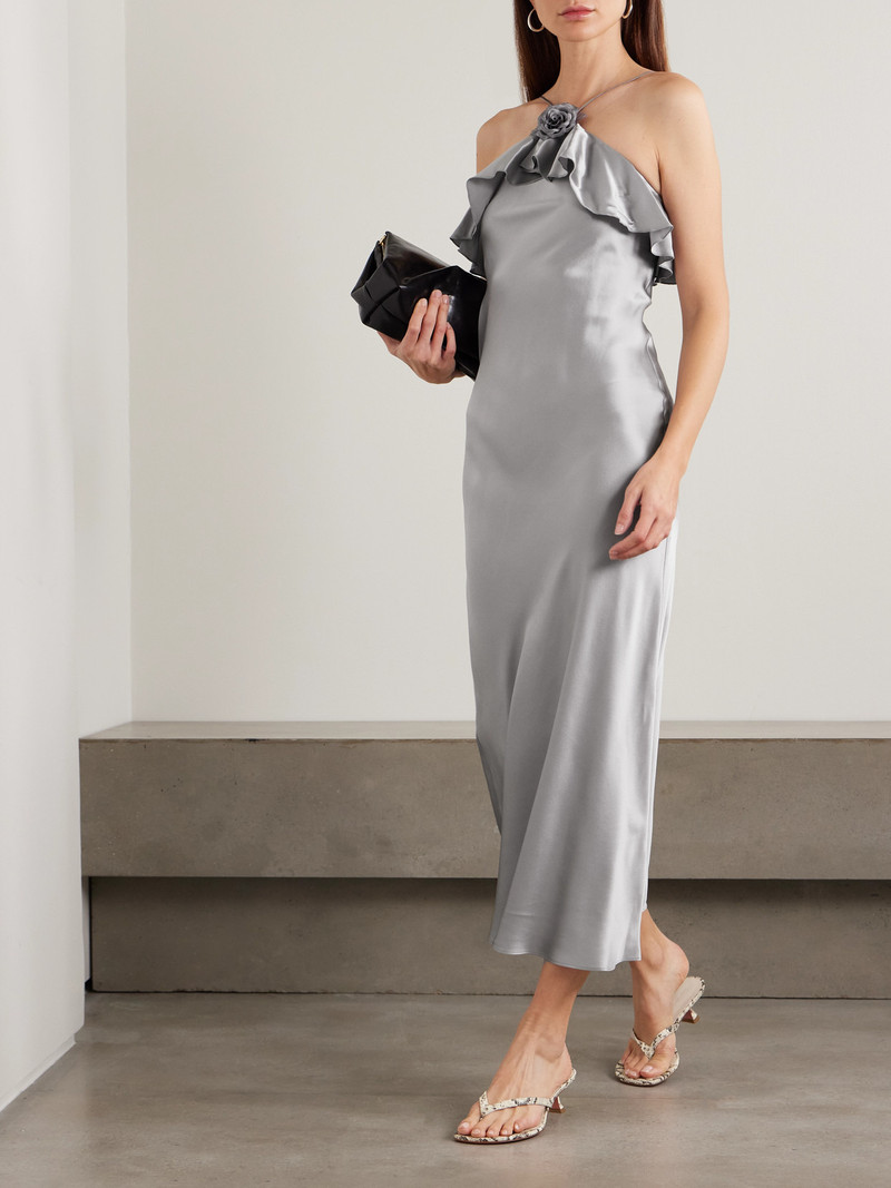 RODARTE Appliquéd Ruffled Silk-satin Halterneck Midi Dress outlook