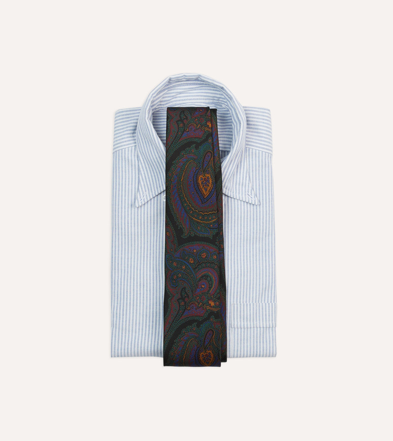 Drake's Black Paisley Print Madder Silk Self-Tipped Tie outlook