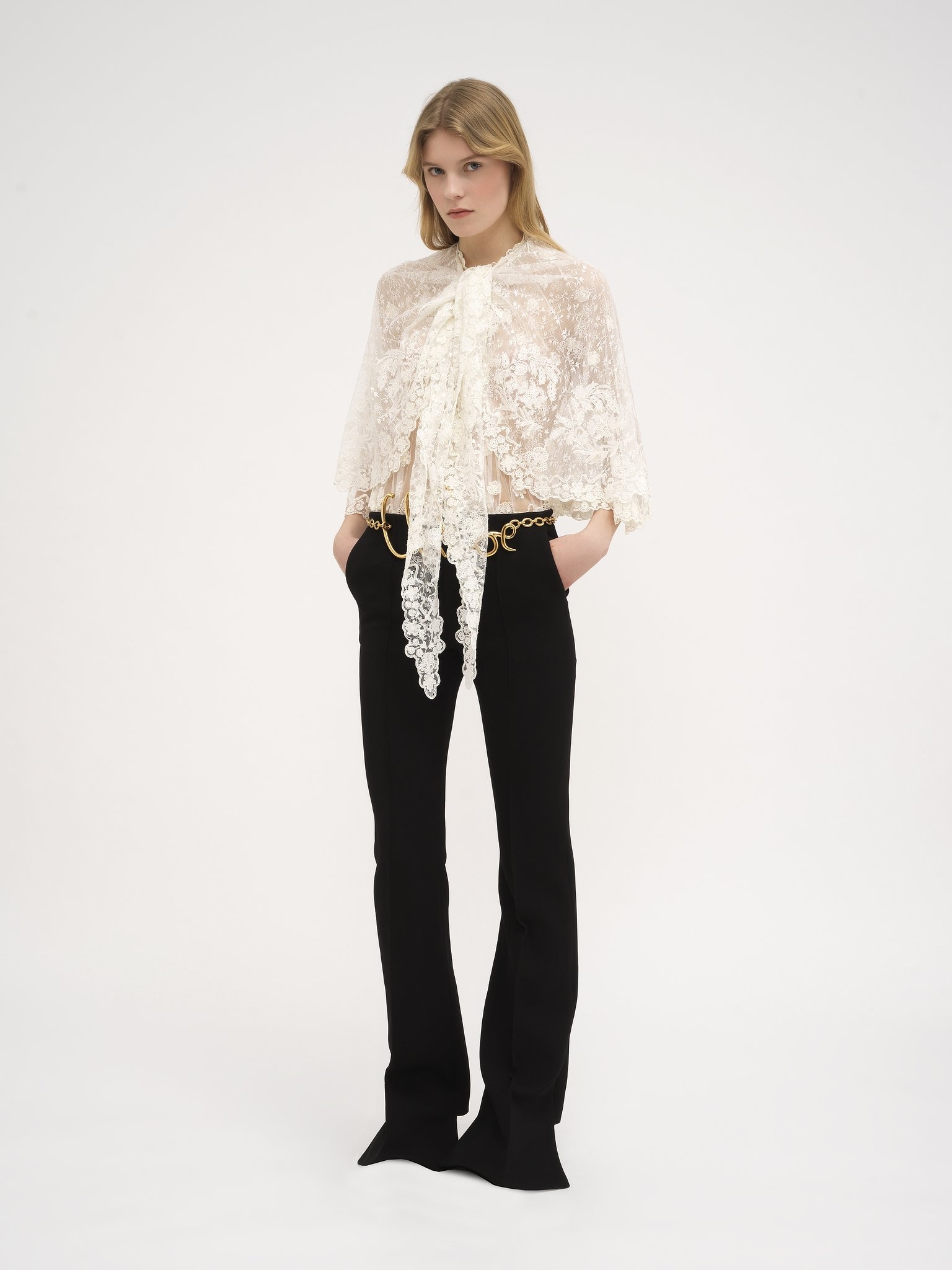 FRONT-TIE CAPE TOP IN FLORAL LACE - 3