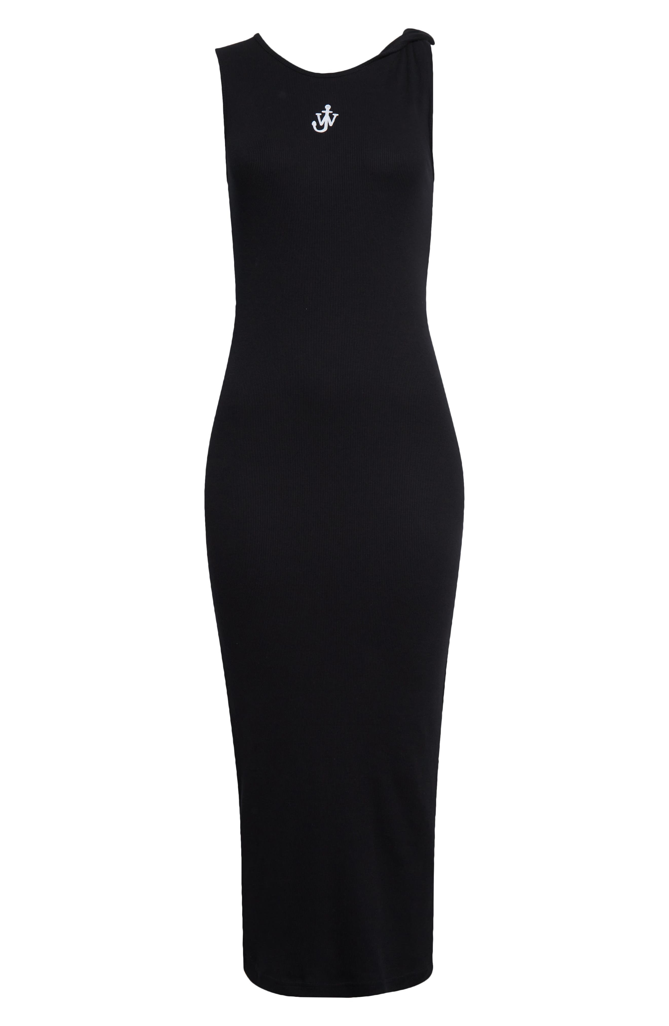 JW Anderson Anchor Logo Twist Strap Rib Tank Dress in 999 Black at Nordstrom - 5