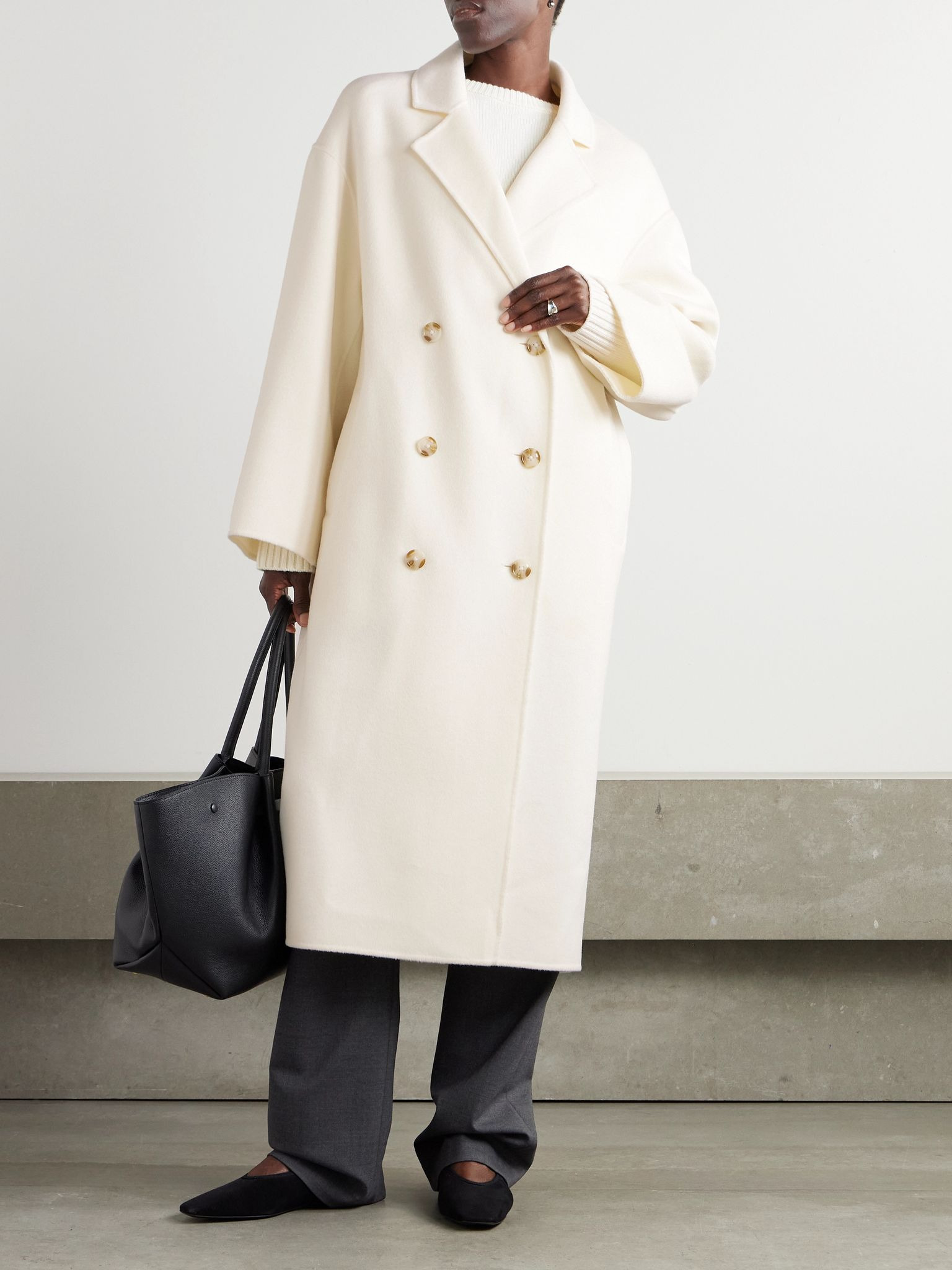 Borneo double-breasted wool and cashmere-blend coat Ivory - 3