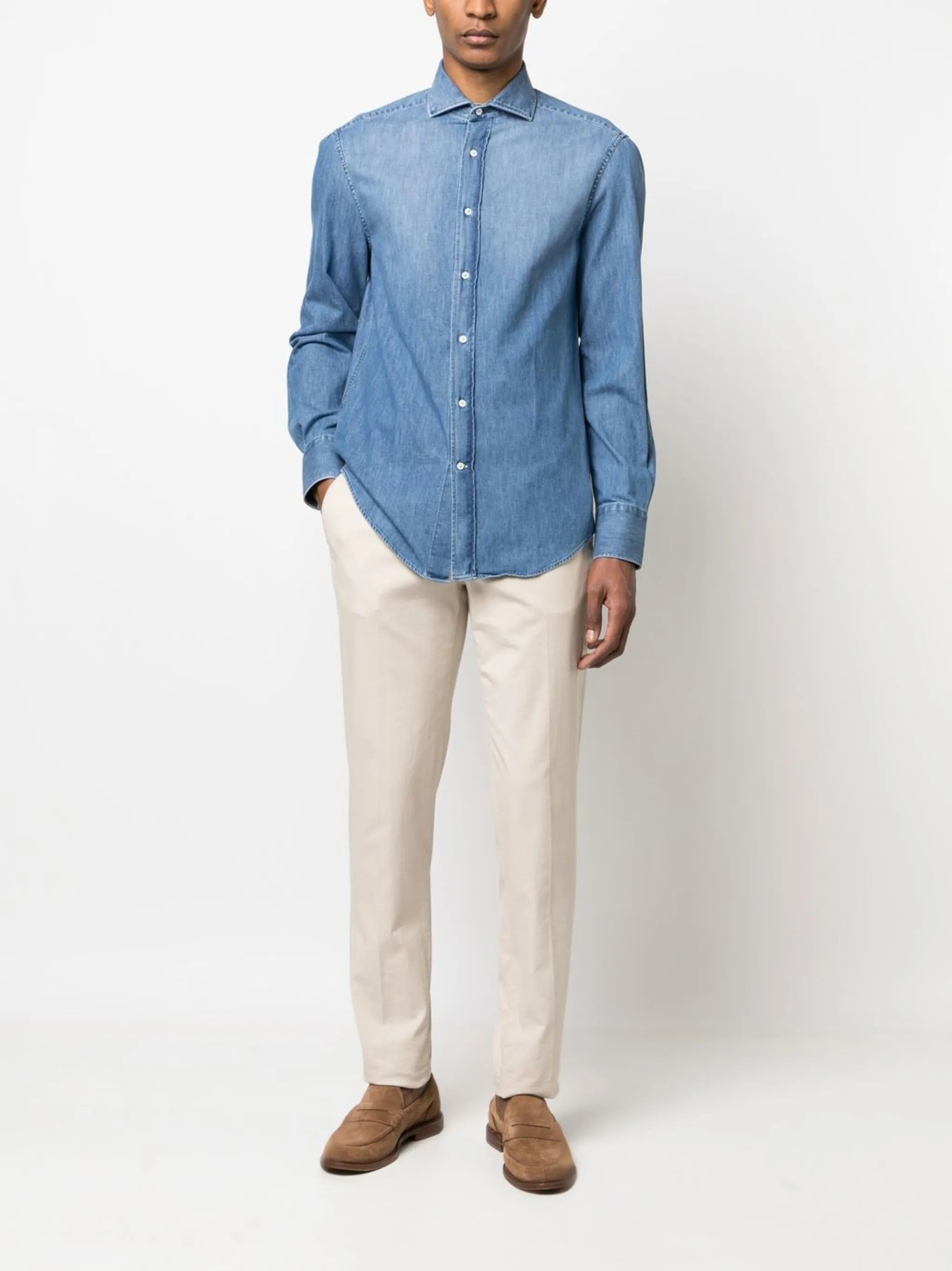 Brunello Cucinelli Spread-collar Denim Shirt - 3