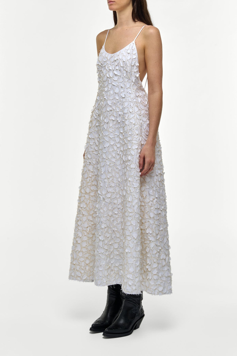 Nexus Embroidered Leaves Maxi Dress in Ivory Linen 3