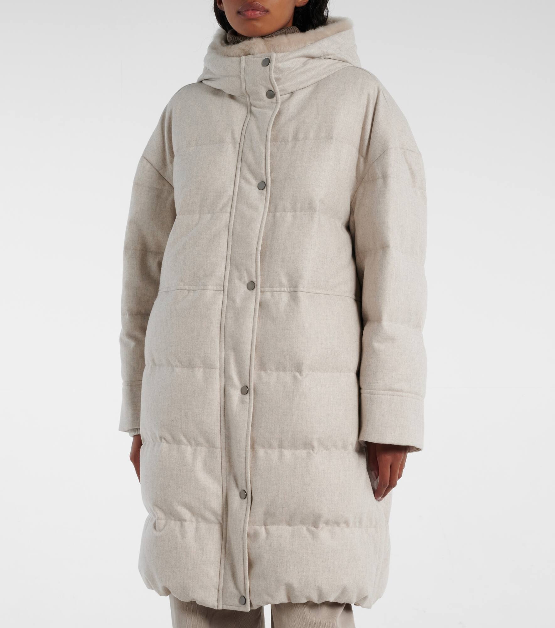 Leather-trimmed wool down coat - 7