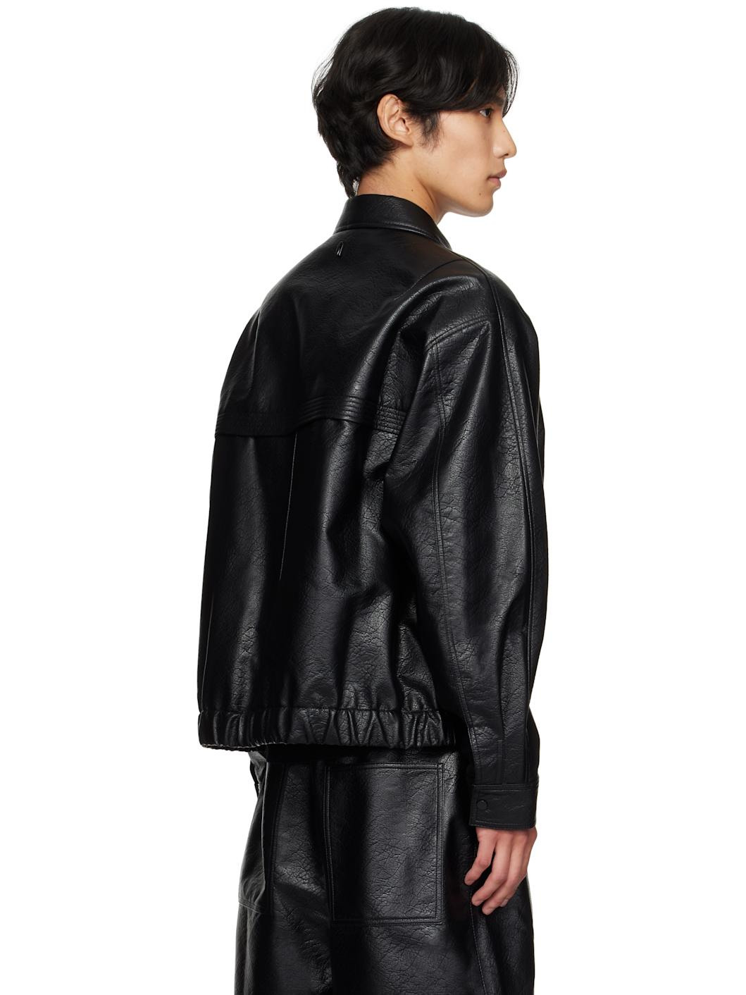 Black Grained Faux-Leather Jacket - 3