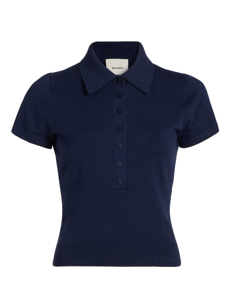 Women's Bentley Cotton Polo Sweater - Navy 1