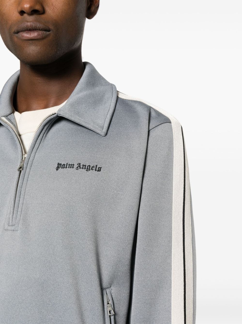 Palm Angels Gray Embroidered Hoodie