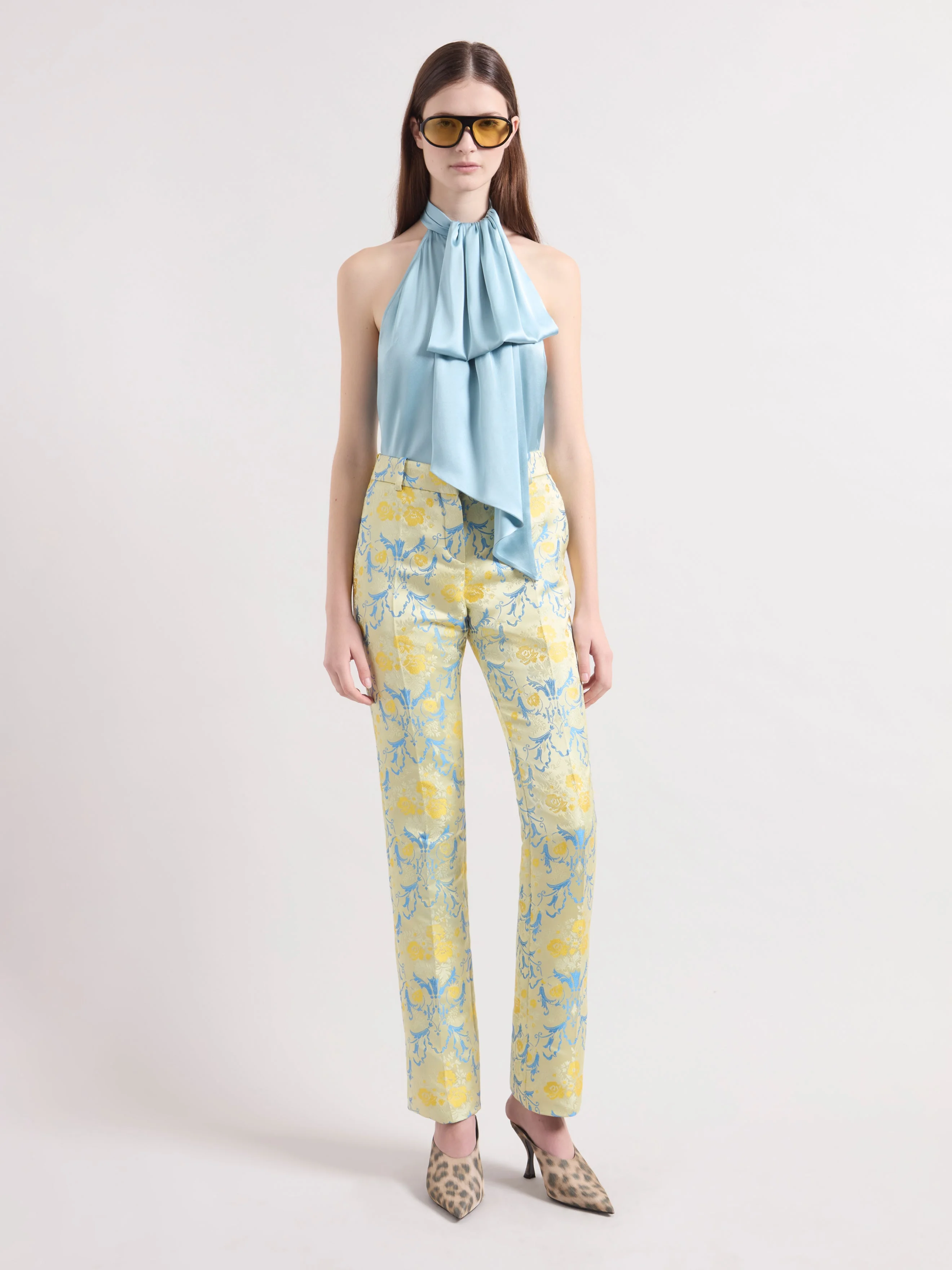 Flower Jacquard Straight Pants - 1