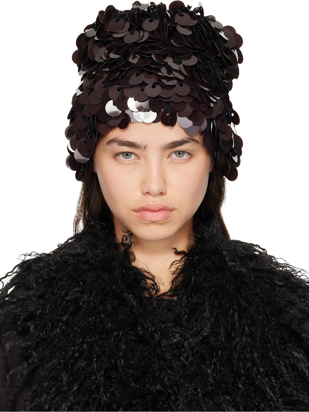 Brown & Black Pailettes Beanie - 1