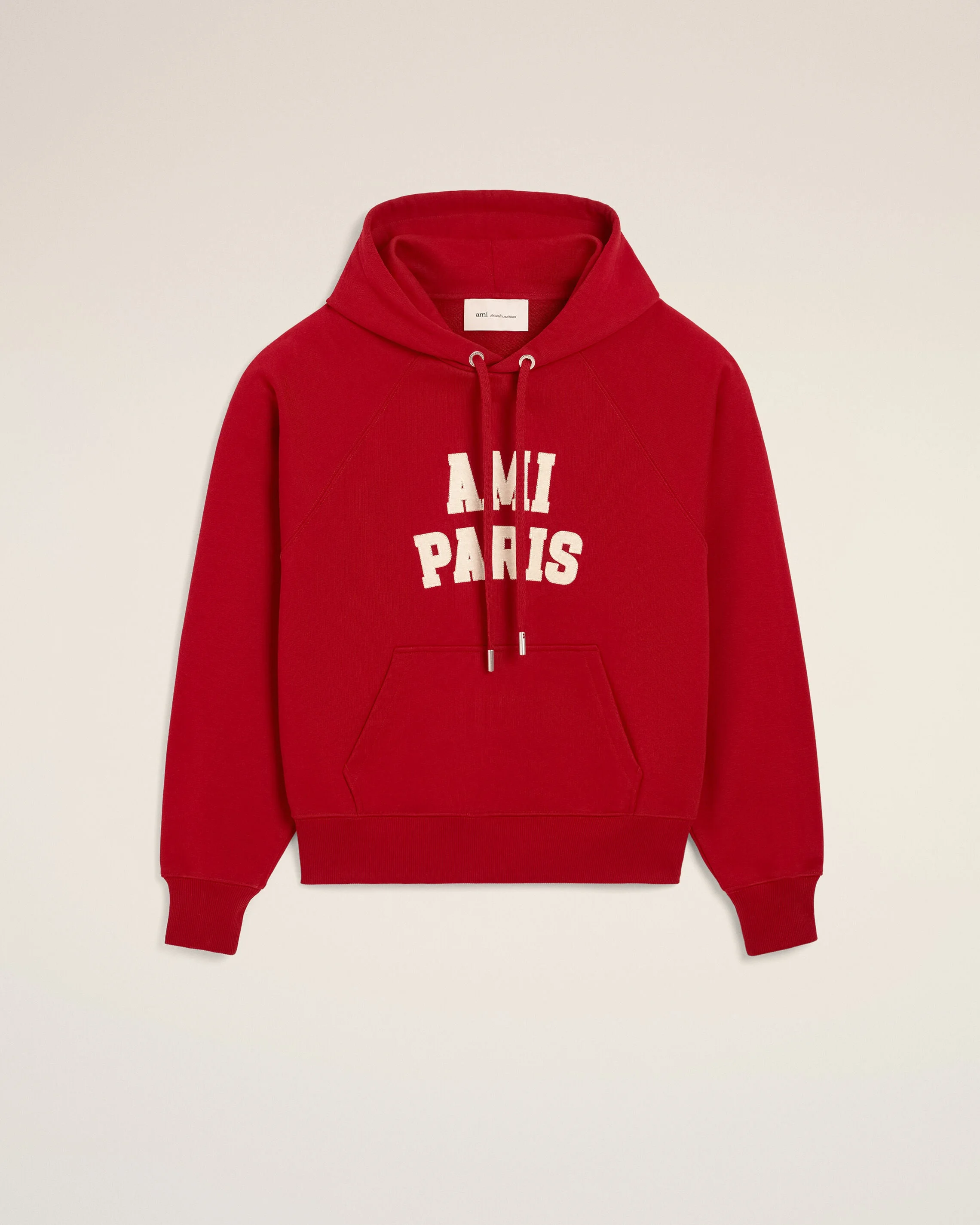 RED COTTON HOODIE WITH AMI PARIS EMBROIDERY - 1