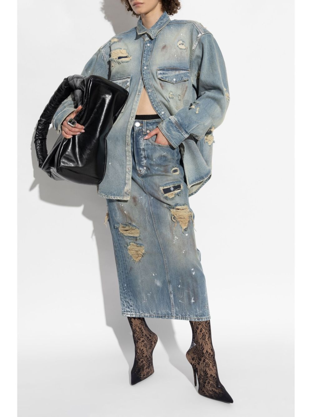 distressed maxi denim skirt - 2
