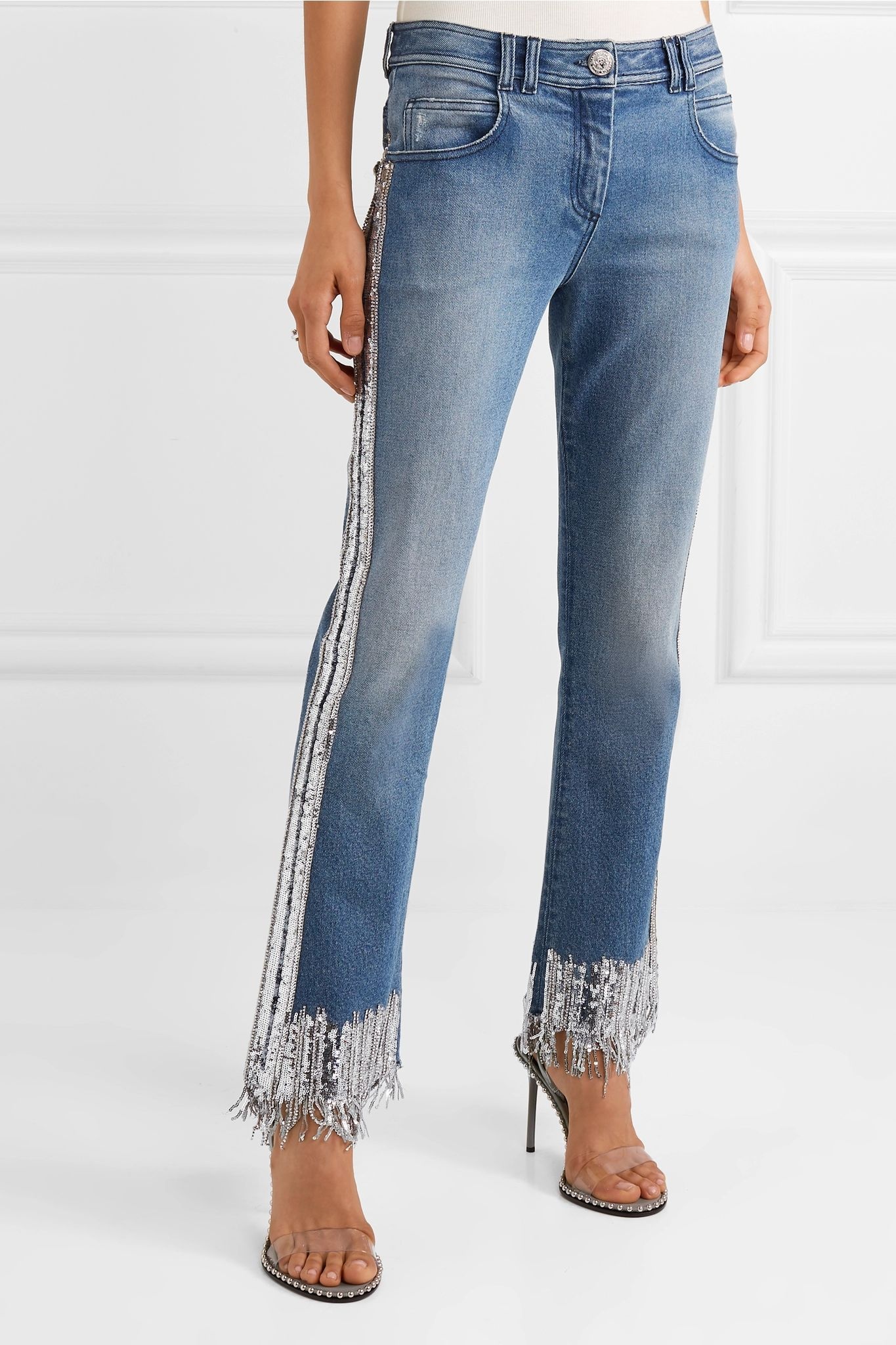 Fringed embellished mid-rise straight-leg jeans - 3