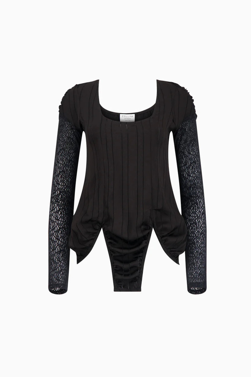Collina Strada BLACK SATIN STRIPE MAGNOLIA TOP outlook