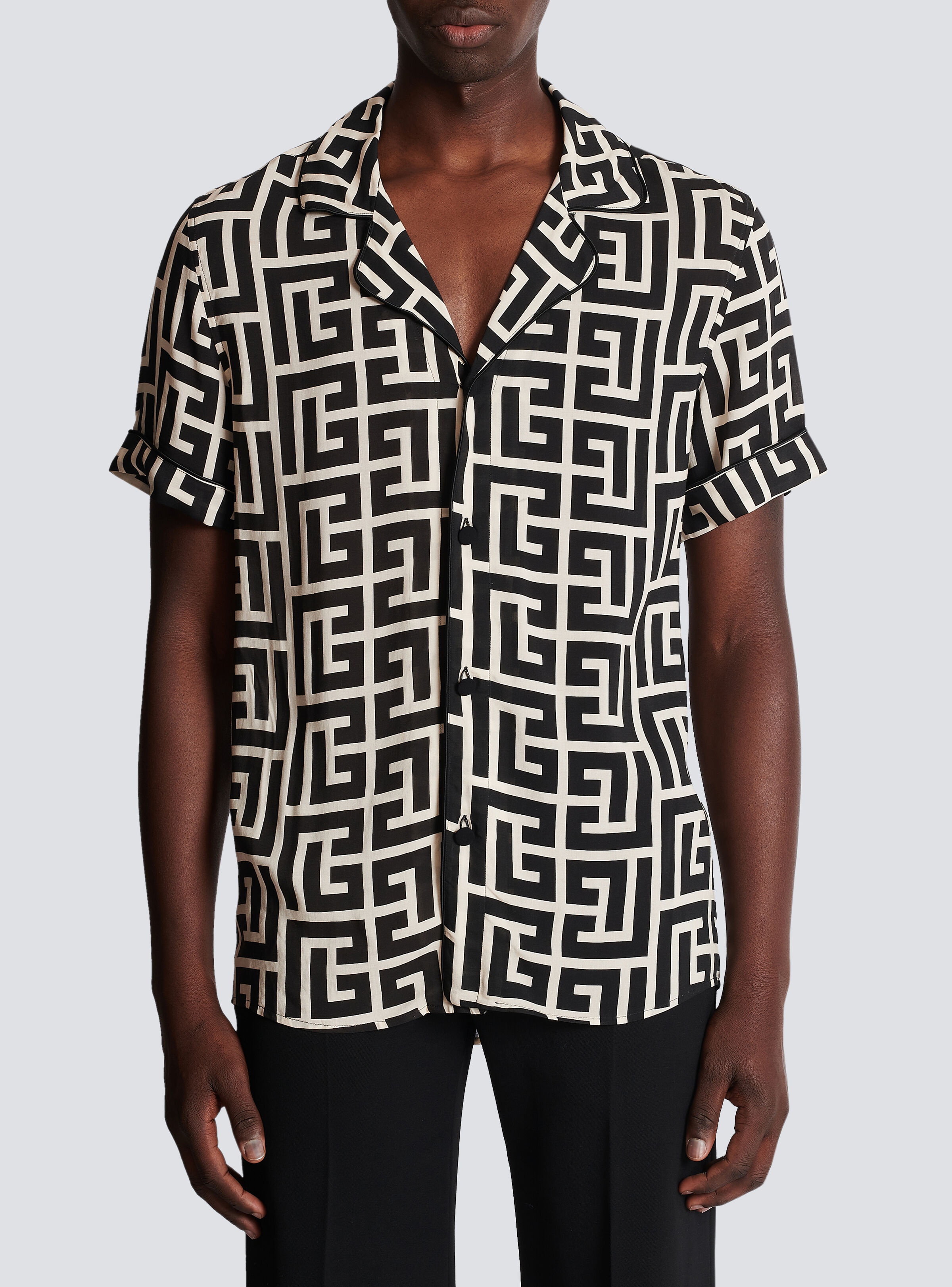 Balmain Men's Macro Monogram Pajama Shirt