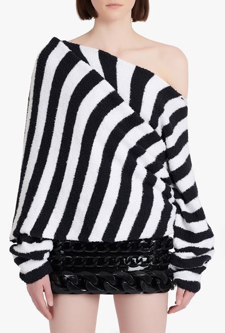 Black and white striped eco-designed cotton cropped sweater - 5