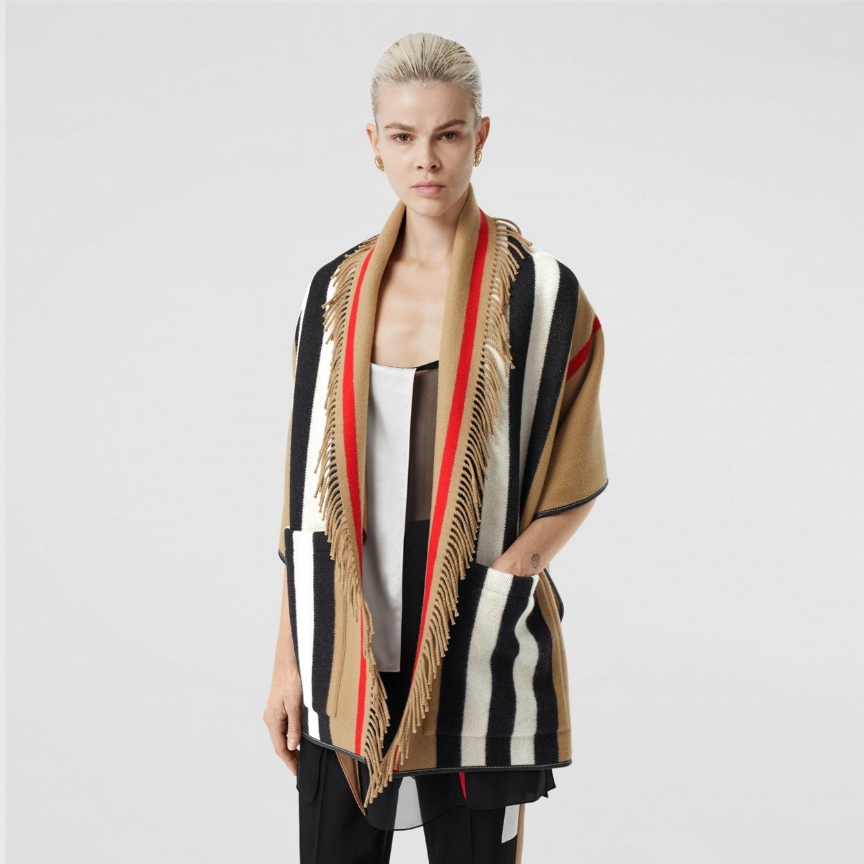 Icon Stripe Wool Cashmere Jacquard Cape - 7