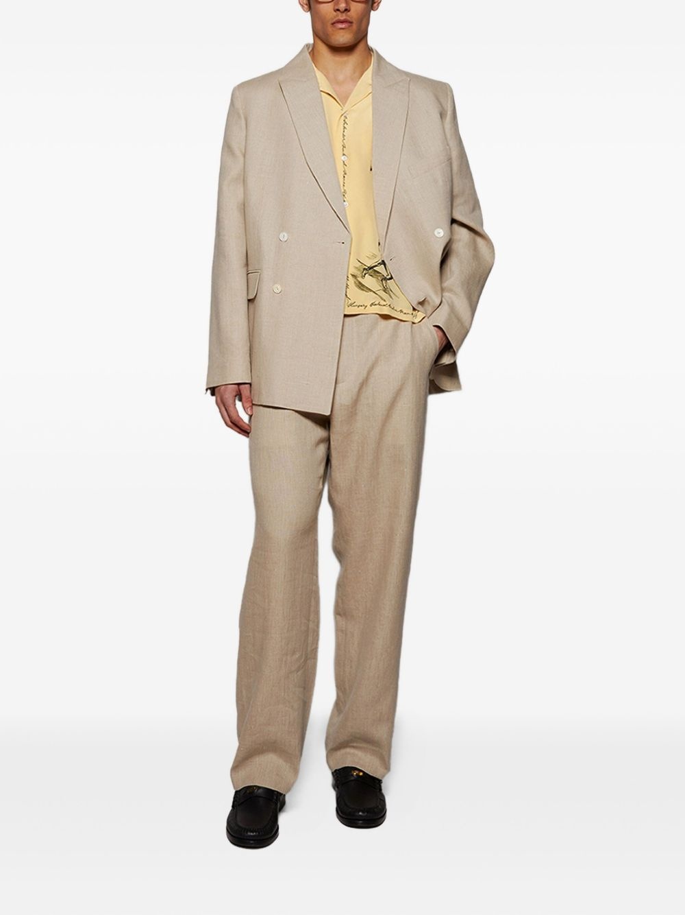 linen double-breasted blazer - 2
