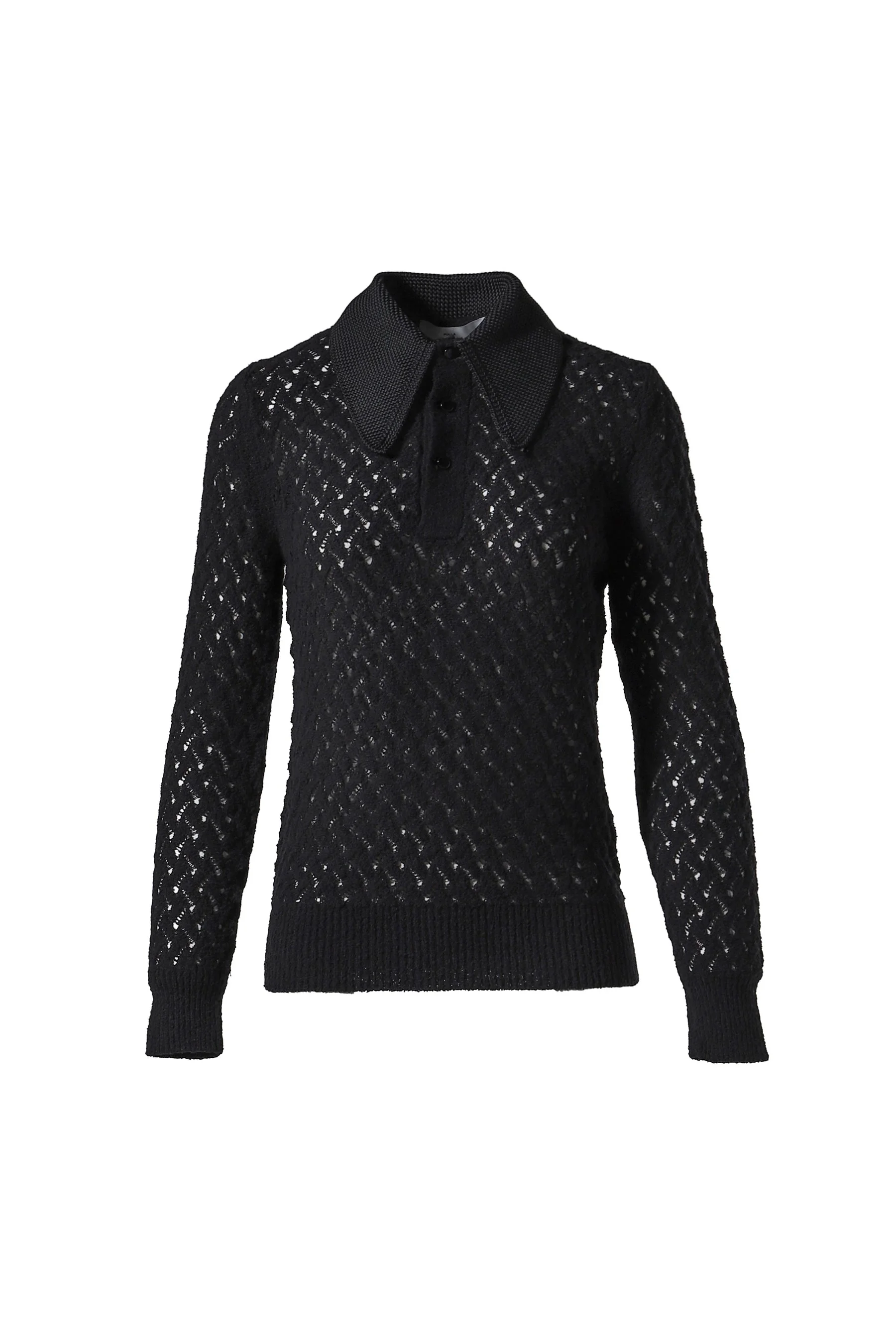 LACE KNIT POLO SHIRT / BLK - 1