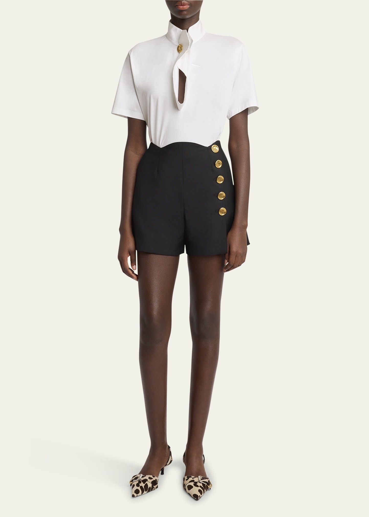 Scalloped Waistband Wool Mohair Sailor Shorts - 2