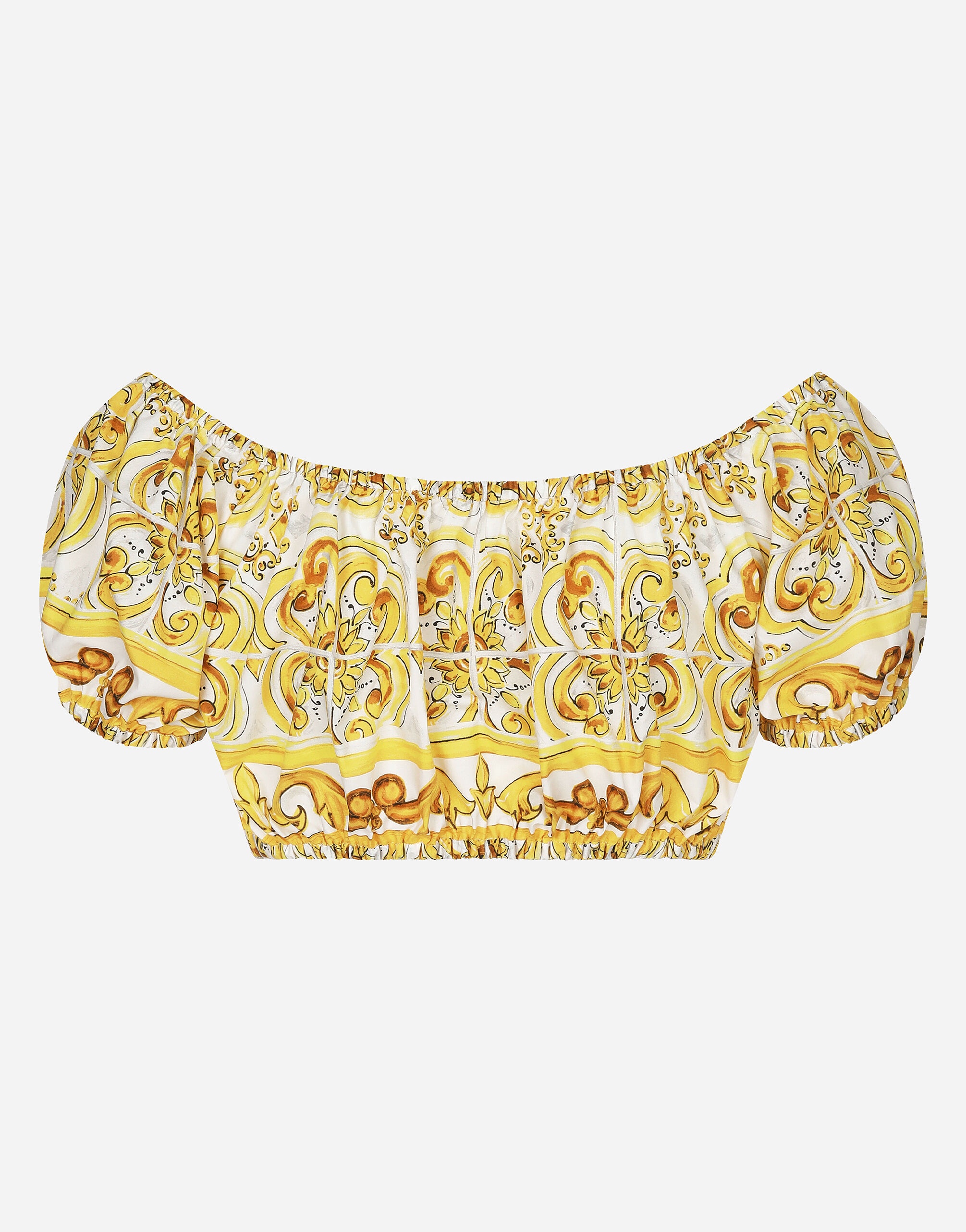 Cotton poplin crop top with majolica print - 8