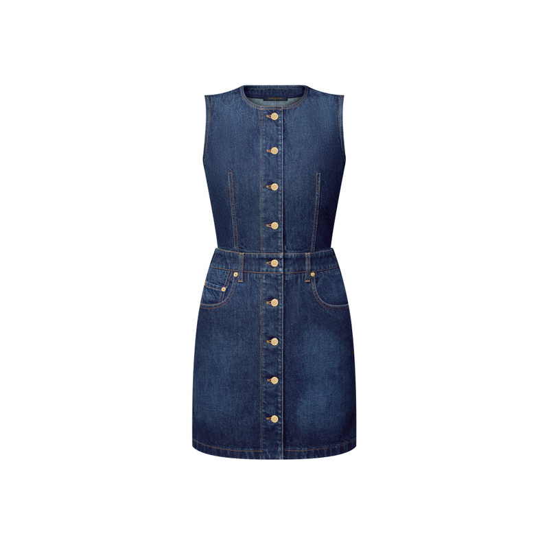 Button Front Washed Denim Dress 1