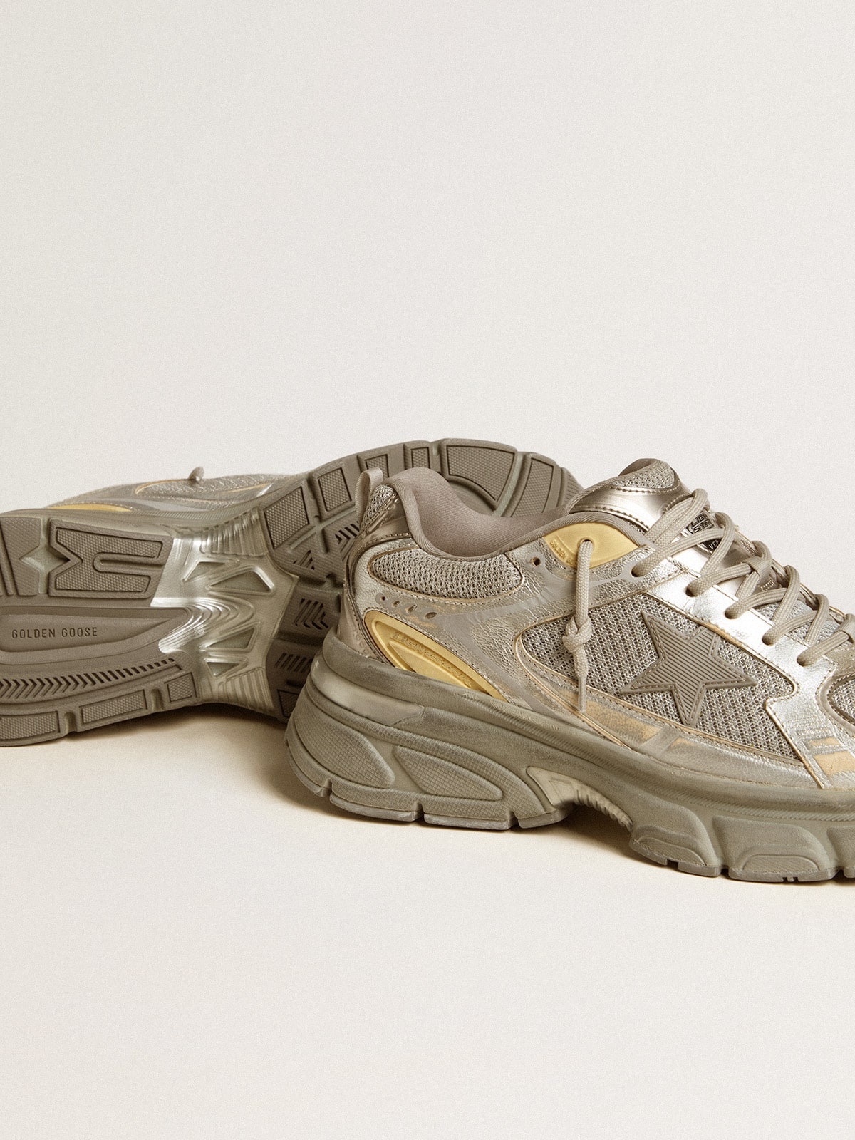 Women’s Lightstar in metallic leather and silver mesh with gray star - 3