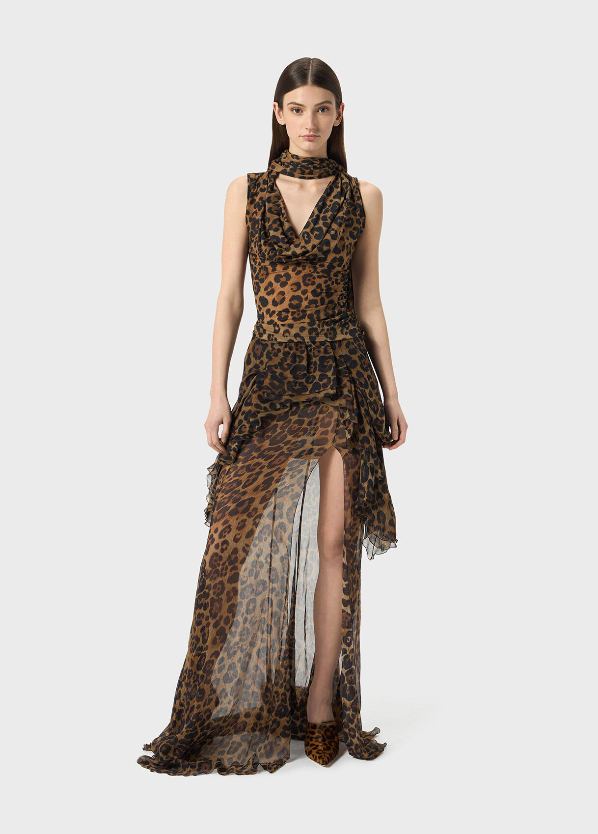 ANIMAL-PRINT JERSEY TOP WITH SCARF - 5