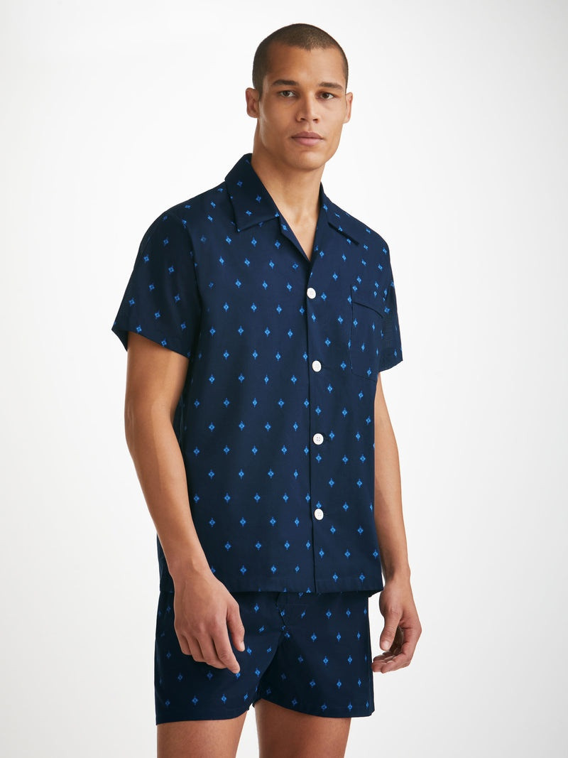 Derek Rose Men's Short Pyjamas Nelson 98 Cotton Batiste Navy outlook