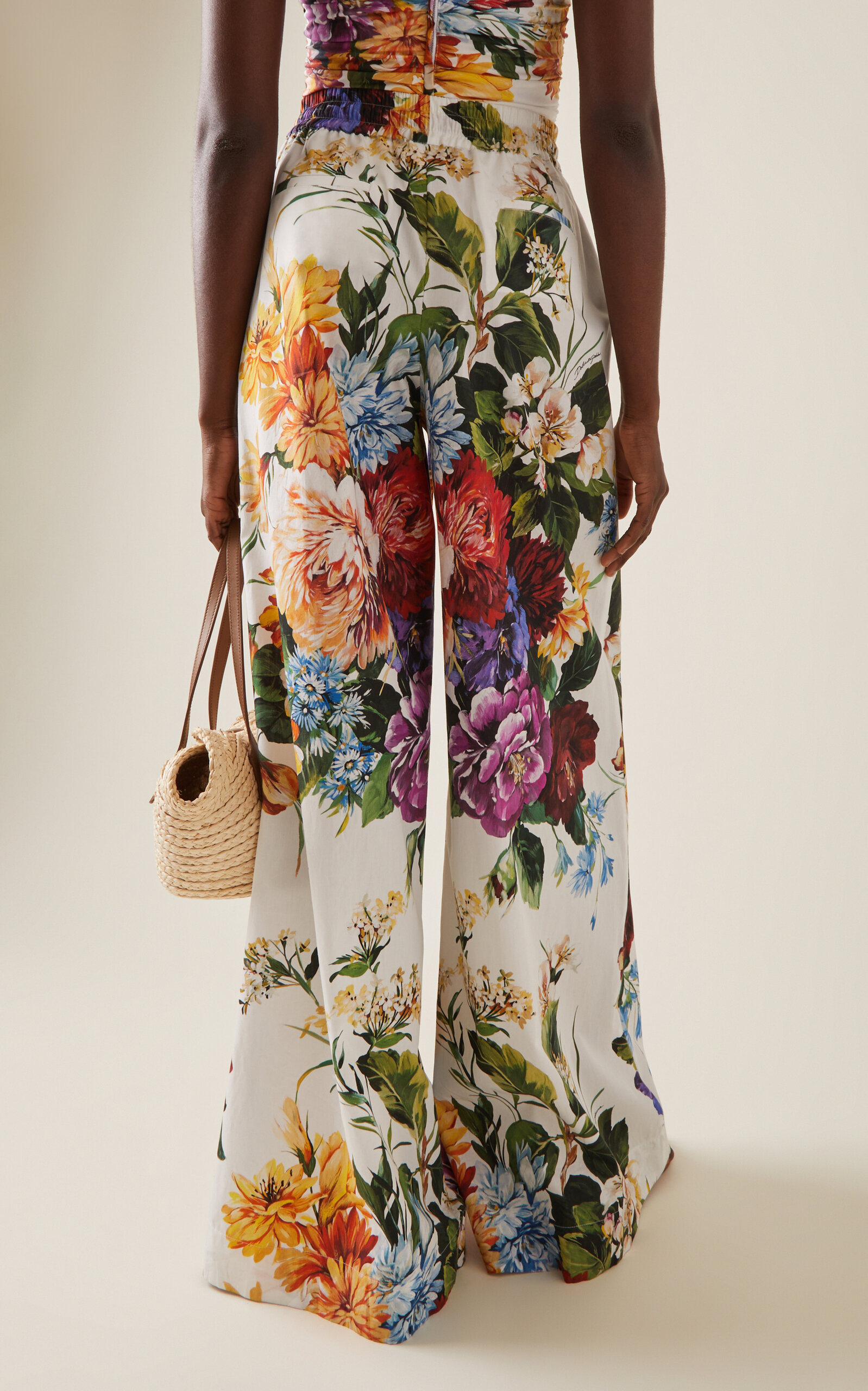 Floral Cotton Wide-Leg Pants floral - 4