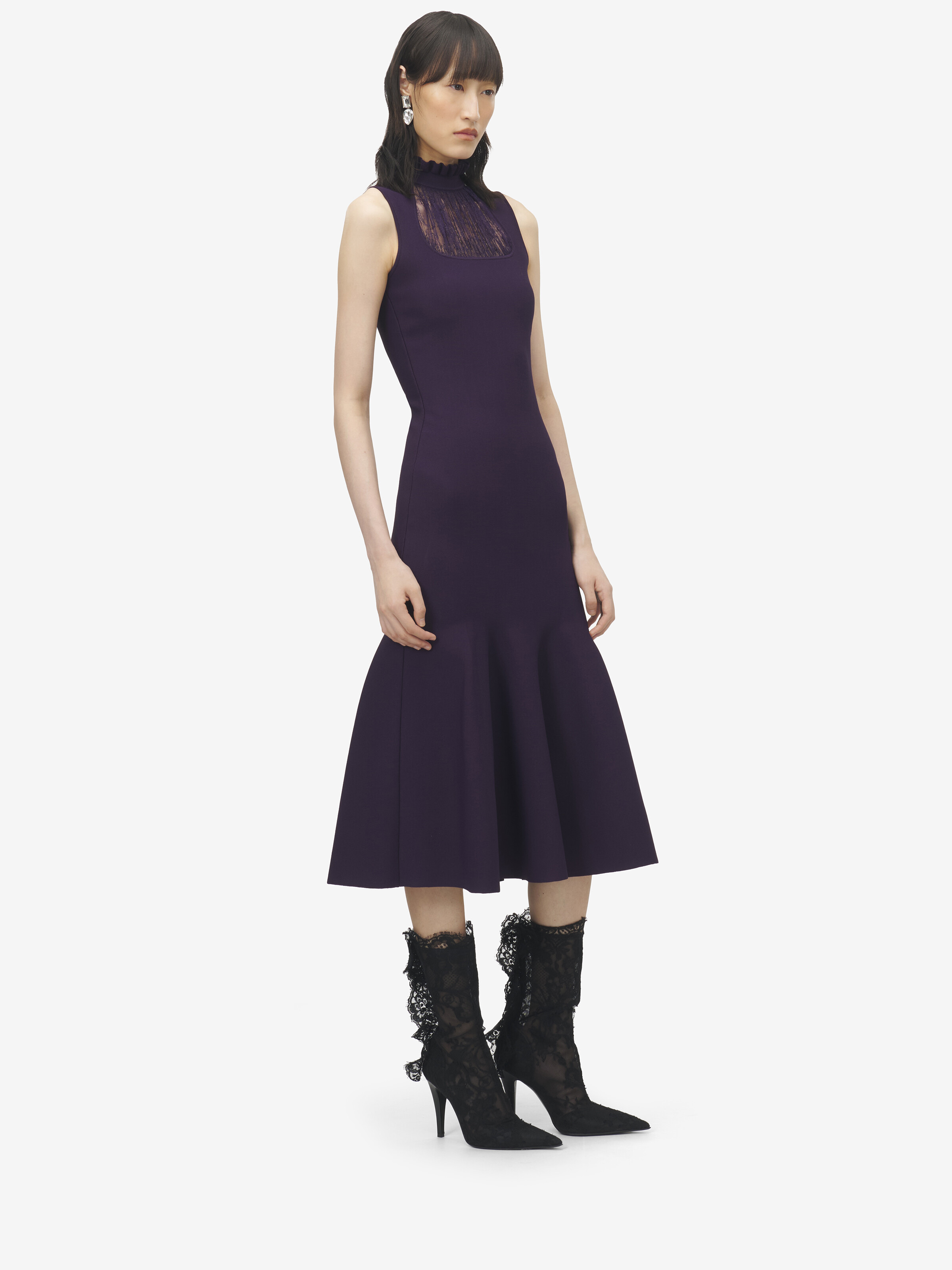 Lace Panel Midi Dress - 3